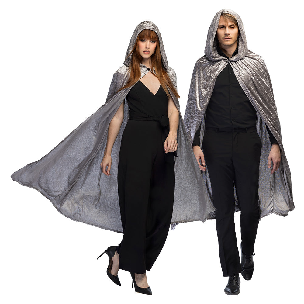 Cape de Vampire Velours Gris avec Capuche - Déguisement Adulte