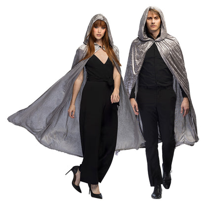Cape de Vampire Velours Gris avec Capuche - Déguisement Adulte