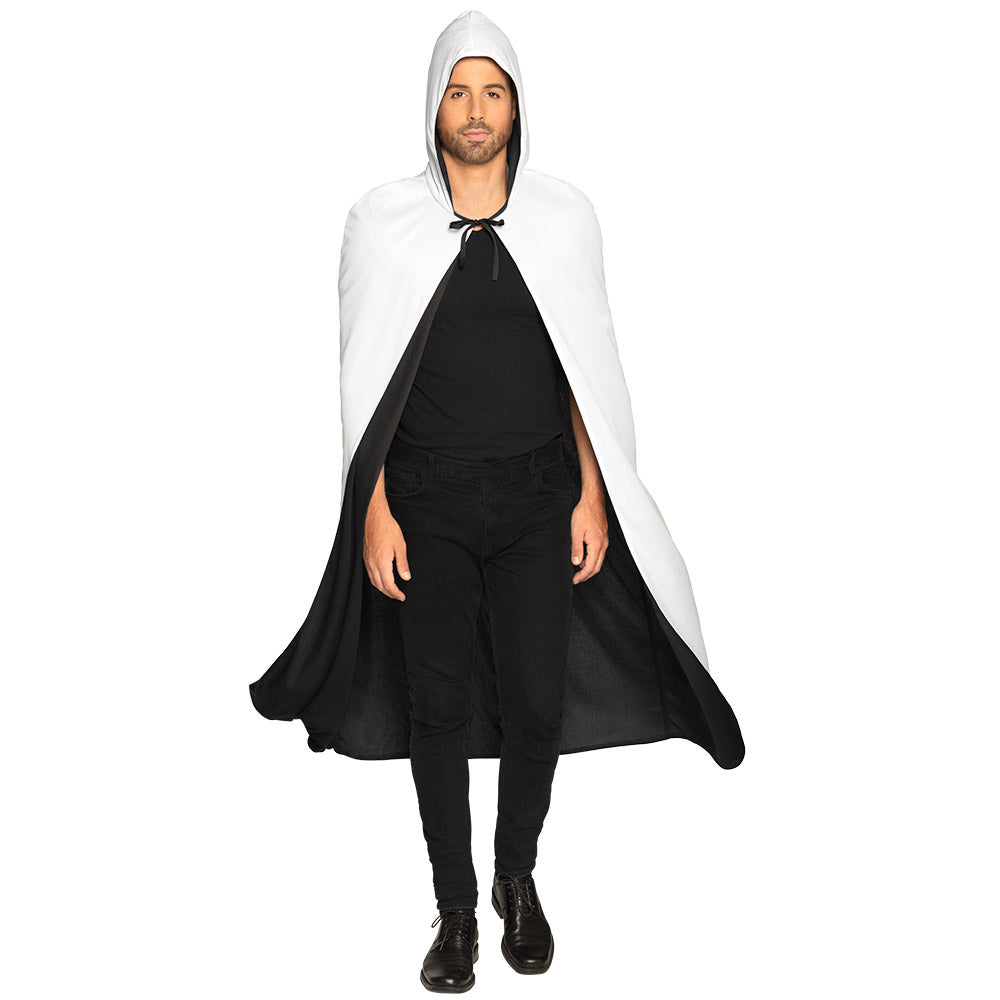Cape à Capuche Réversible Noir et Blanc - Déguisement Adulte