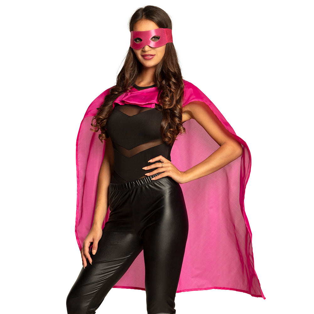 Cape et Masque de Super-héros Rose Fluo pour Adulte