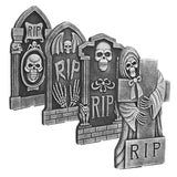 Lot 4 Pierres Tombales Décoratives Halloween - Crânes et RIP