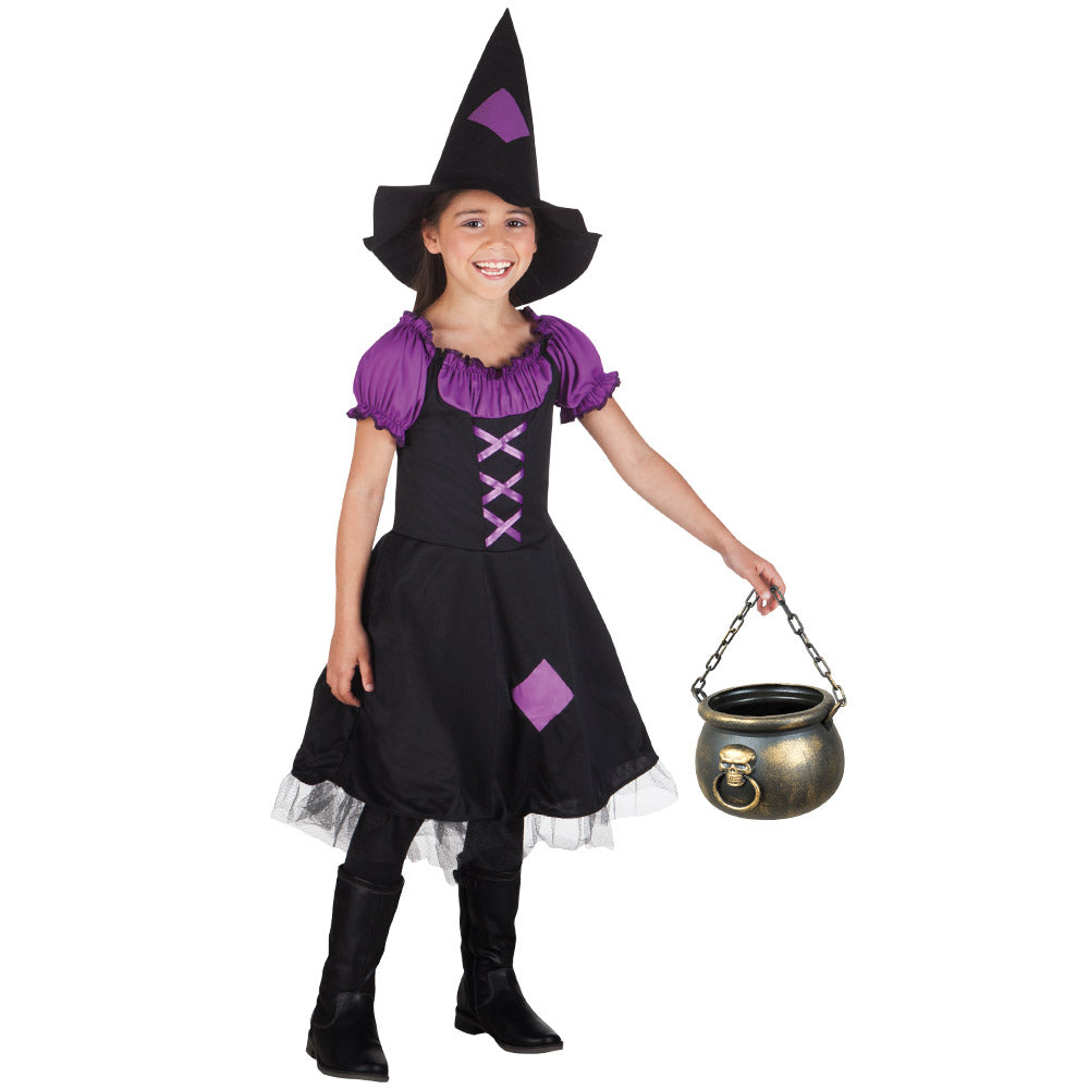 Costume Sorcière Enfant Noir et Violet avec Chapeau Pointu