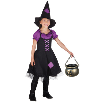 Costume Sorcière Enfant Noir et Violet avec Chapeau Pointu