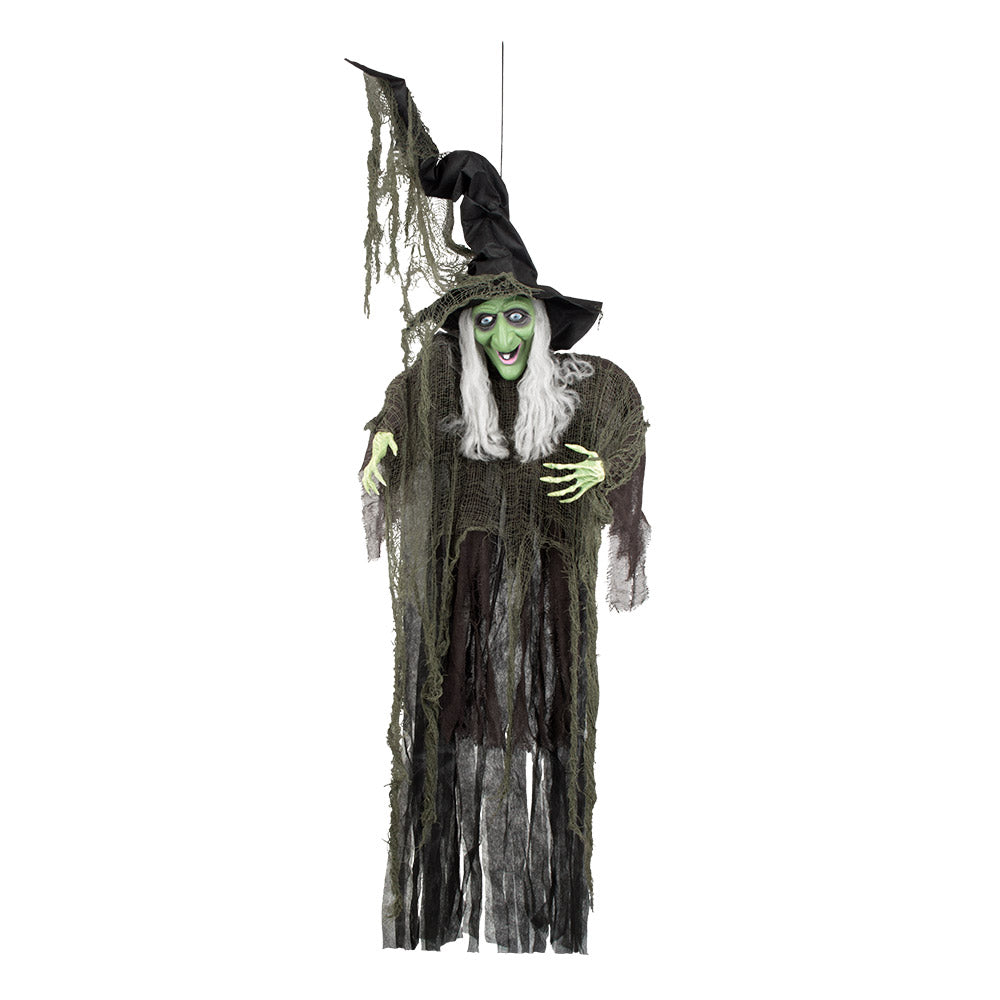 Sorcière suspendue verte Halloween - Décoration effrayante animée