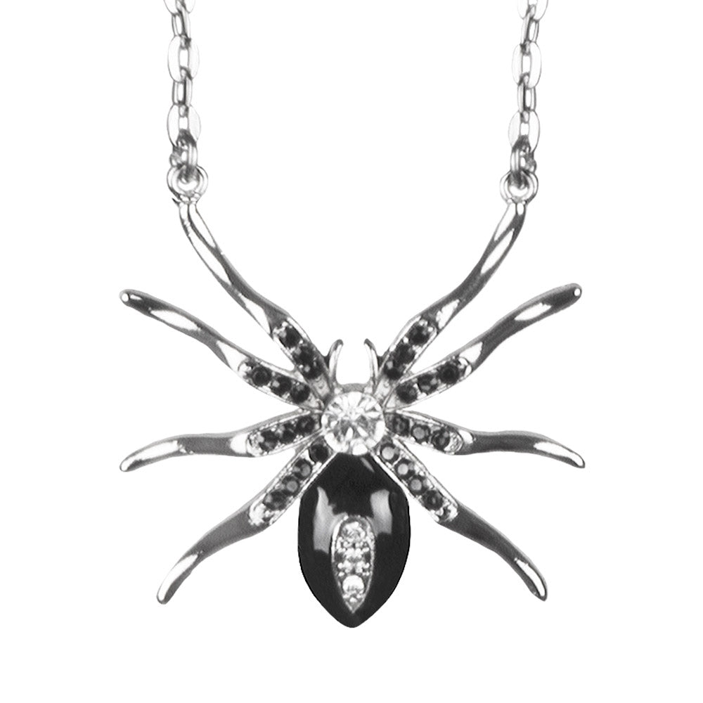 Collier Araignée Gothique Cristal Noir et Argent