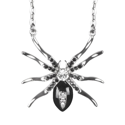 Collier Araignée Gothique Cristal Noir et Argent