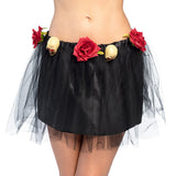 Jupe Tutu Noir Fleurs Roses et Crânes Dorés Halloween