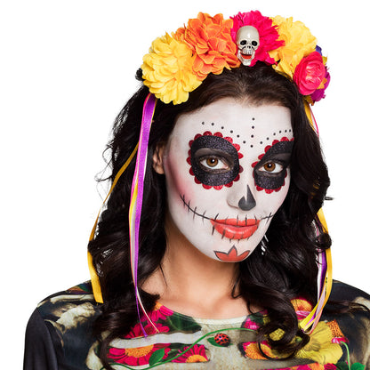 Serre-tête Fleurs Skull Halloween - Accessoire Dia de Muertos