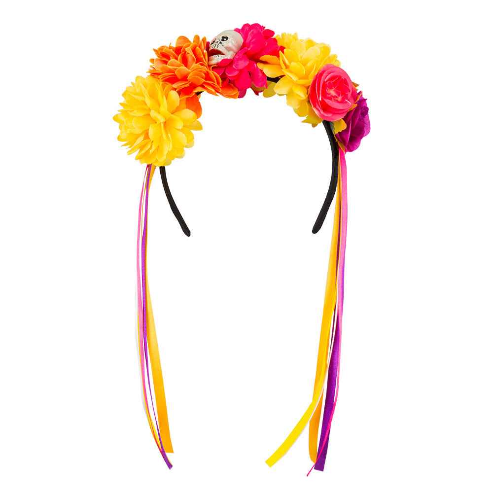 Serre-tête Fleurs Skull Halloween - Accessoire Dia de Muertos