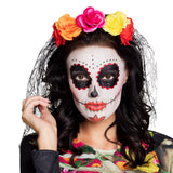 Couronne Fleurs Colorées + Voile Dentelle - Déguisement Jour des Morts