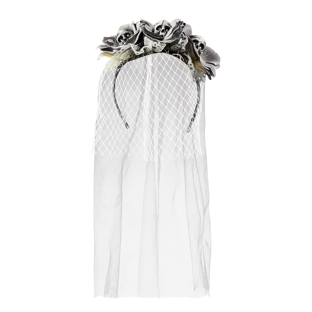 Voile Mariée Squelette Halloween - Diadème Crânes Blanc