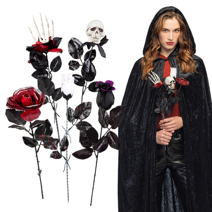 Cape Vampire Gothique Noire avec Roses et Crânes - Déguisement Adulte