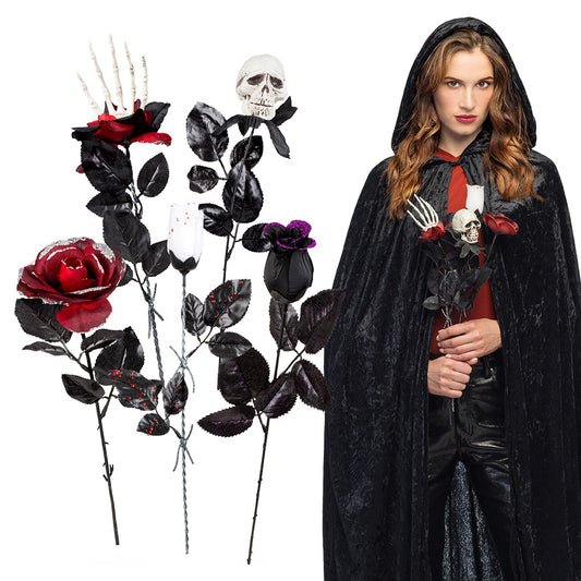 Cape Vampire Gothique Noire avec Roses et Crânes - Déguisement Adulte