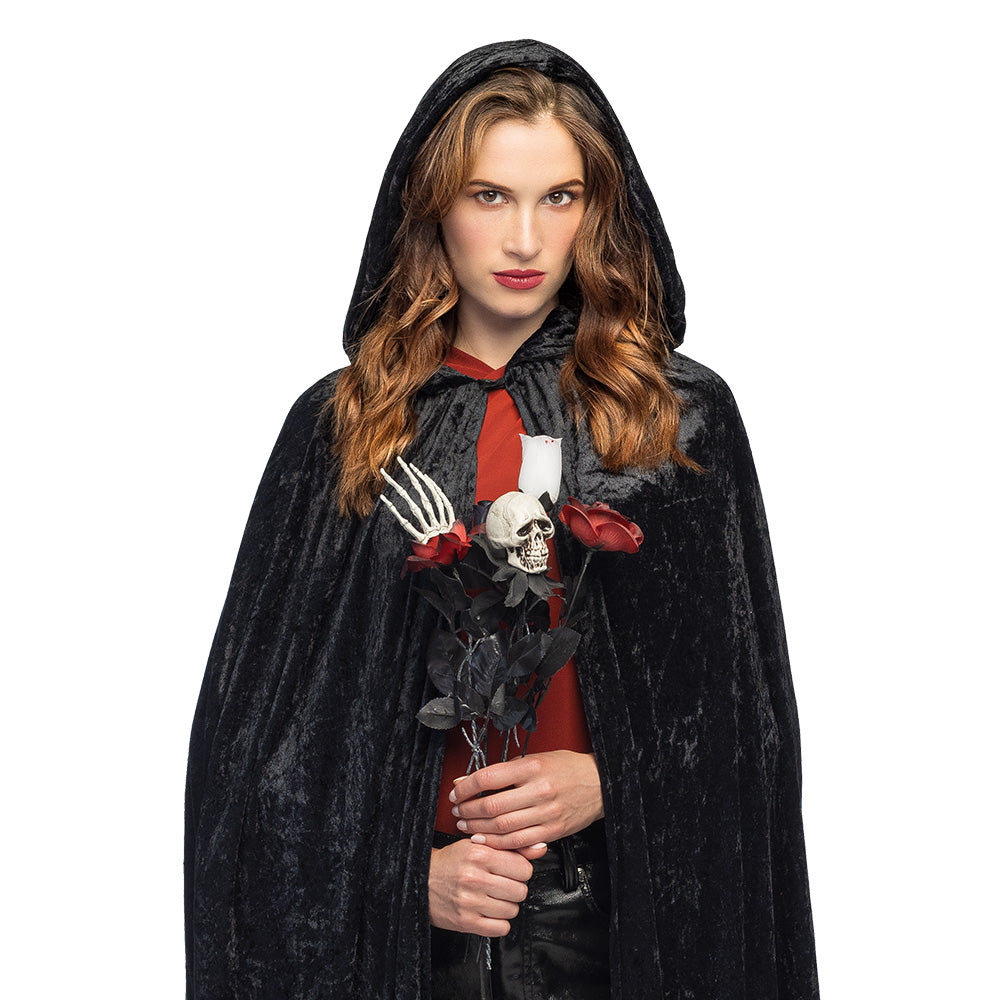 Cape Vampire Gothique Noire avec Roses et Crânes - Déguisement Adulte