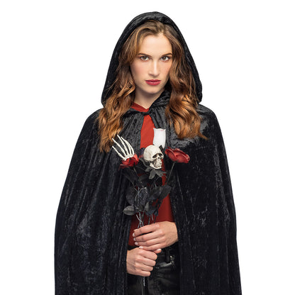 Cape Vampire Gothique Noire avec Roses et Crânes - Déguisement Adulte