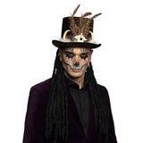 Chapeau Haut de Forme Vaudou Cornes Plumes Noir