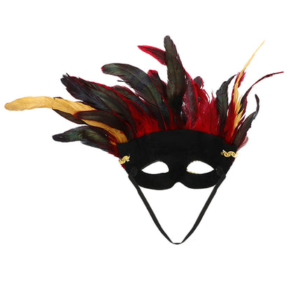 Masque Vénitien Luxe Plumes Rouges Or Noir Carnaval