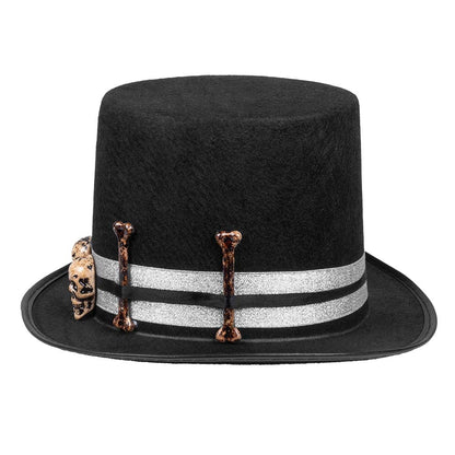 Haut-de-forme Gothique Crânes et Os - Accessoire Halloween