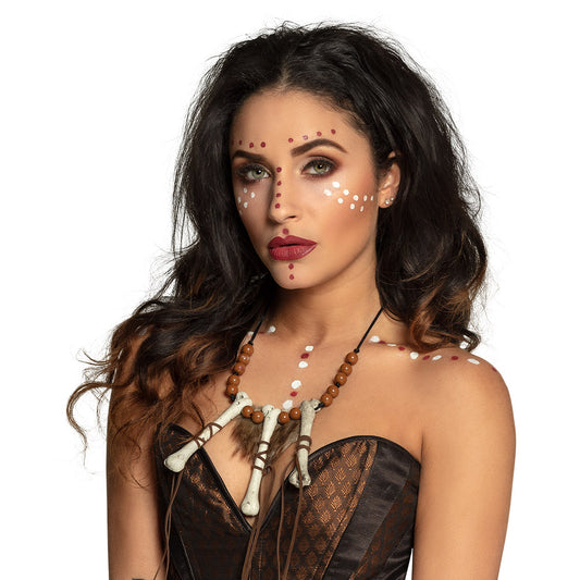 Collier Tribal Os et Perles Marron - Accessoire Déguisement