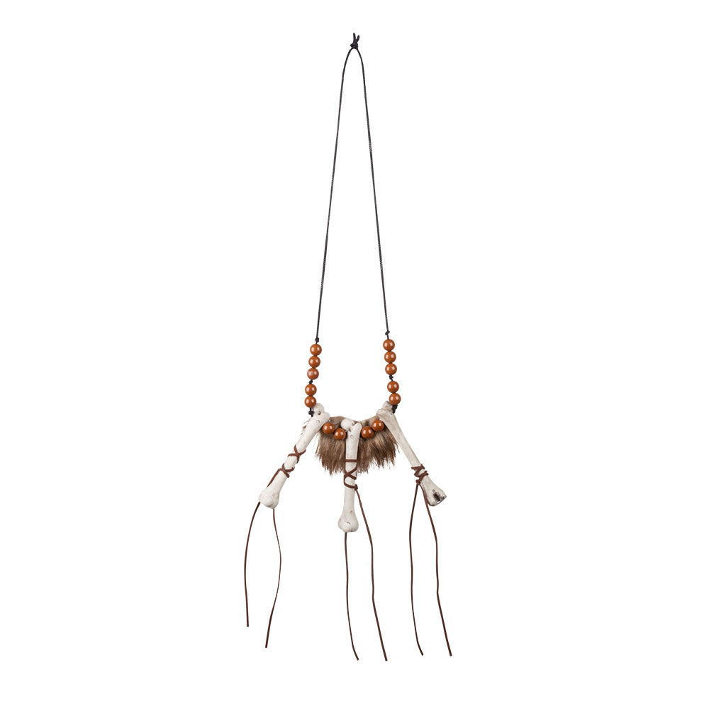 Collier Tribal Os et Perles Marron - Accessoire Déguisement