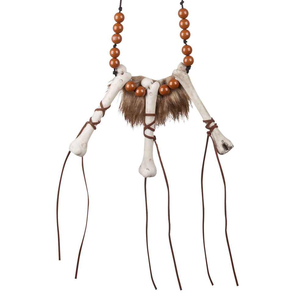 Collier Tribal Os et Perles Marron - Accessoire Déguisement