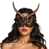 Masque Démon Cornes Dorées Roses Luxe Halloween