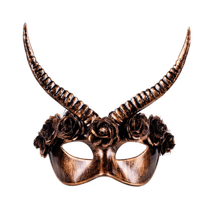 Masque Démon Cornes Dorées Roses Luxe Halloween