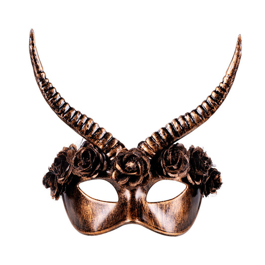 Masque Démon Cornes Dorées Roses Luxe Halloween