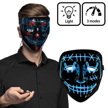 Masque LED Néon Smiley - 3 Modes Lumineux Bleu et Rouge