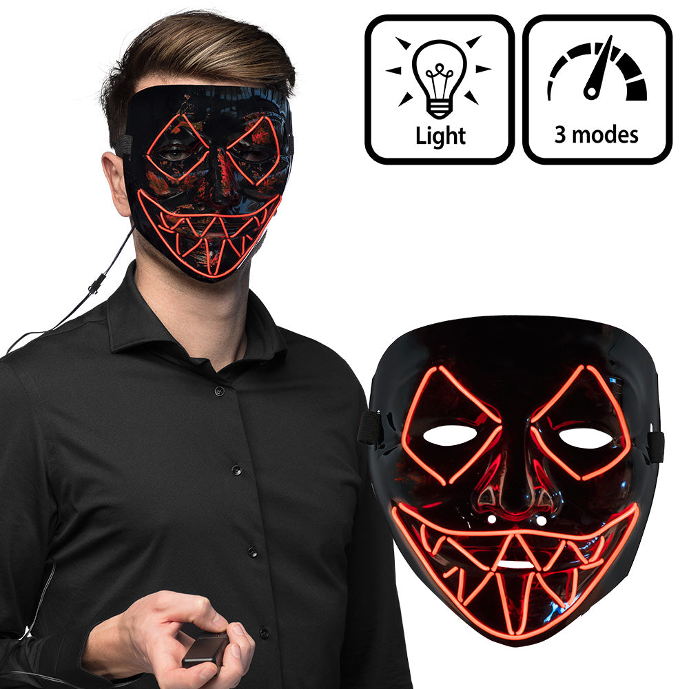 Masque LED Néon Rouge Phosphorescent 3 Modes Lumineux