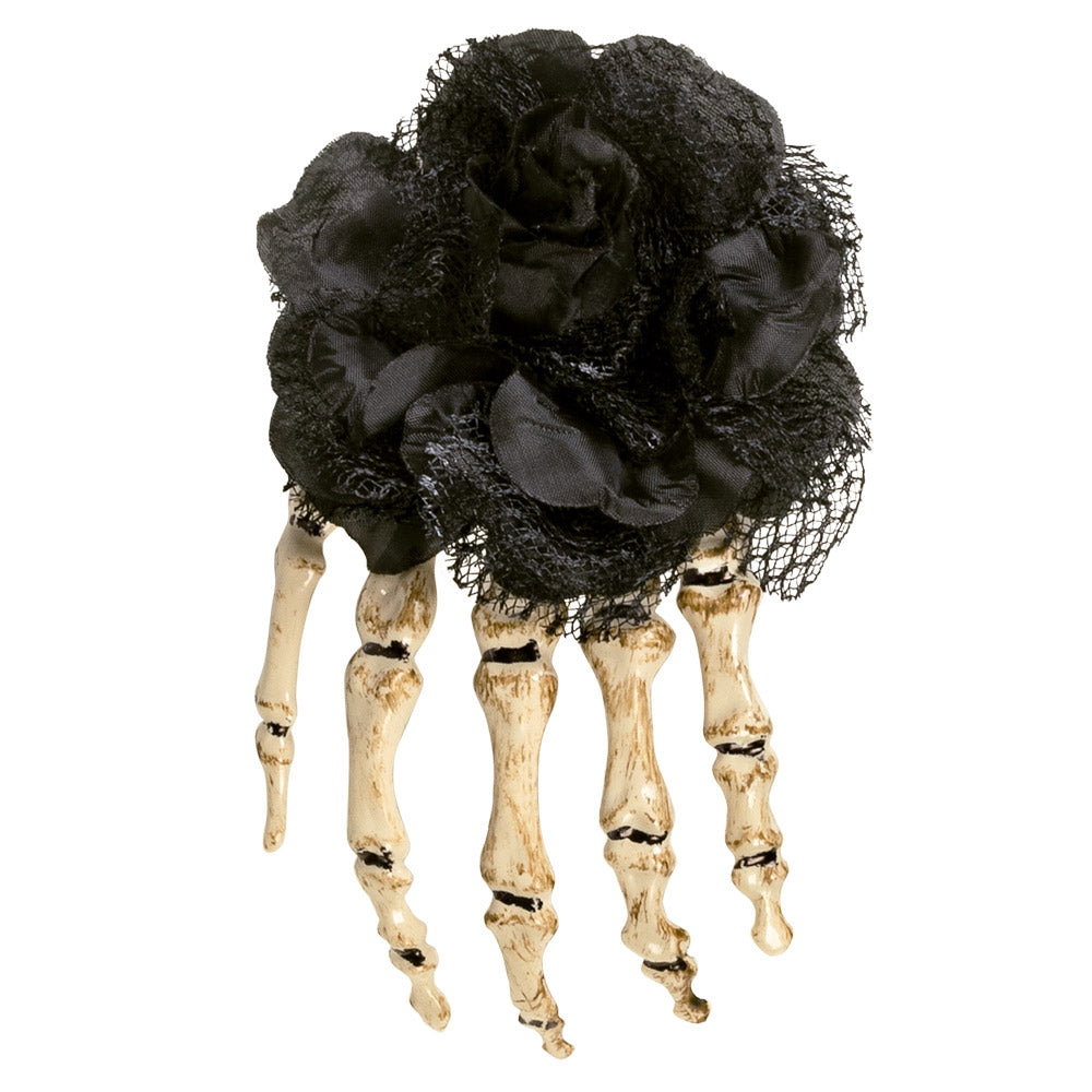 Barrette Squelette Noire avec Os Halloween - Accessoire Cheveux