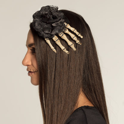 Barrette Squelette Noire avec Os Halloween - Accessoire Cheveux