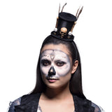 Serre-tête Chapeau Haut de Forme Goth Crânes et Plumes