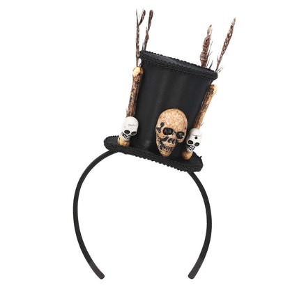 Serre-tête Chapeau Haut de Forme Goth Crânes et Plumes