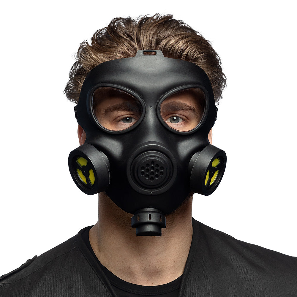 Masque à Gaz Noir avec Tuyaux Jaunes - Déguisement Adulte