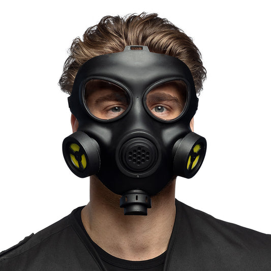 Masque à Gaz Noir avec Tuyaux Jaunes - Déguisement Adulte