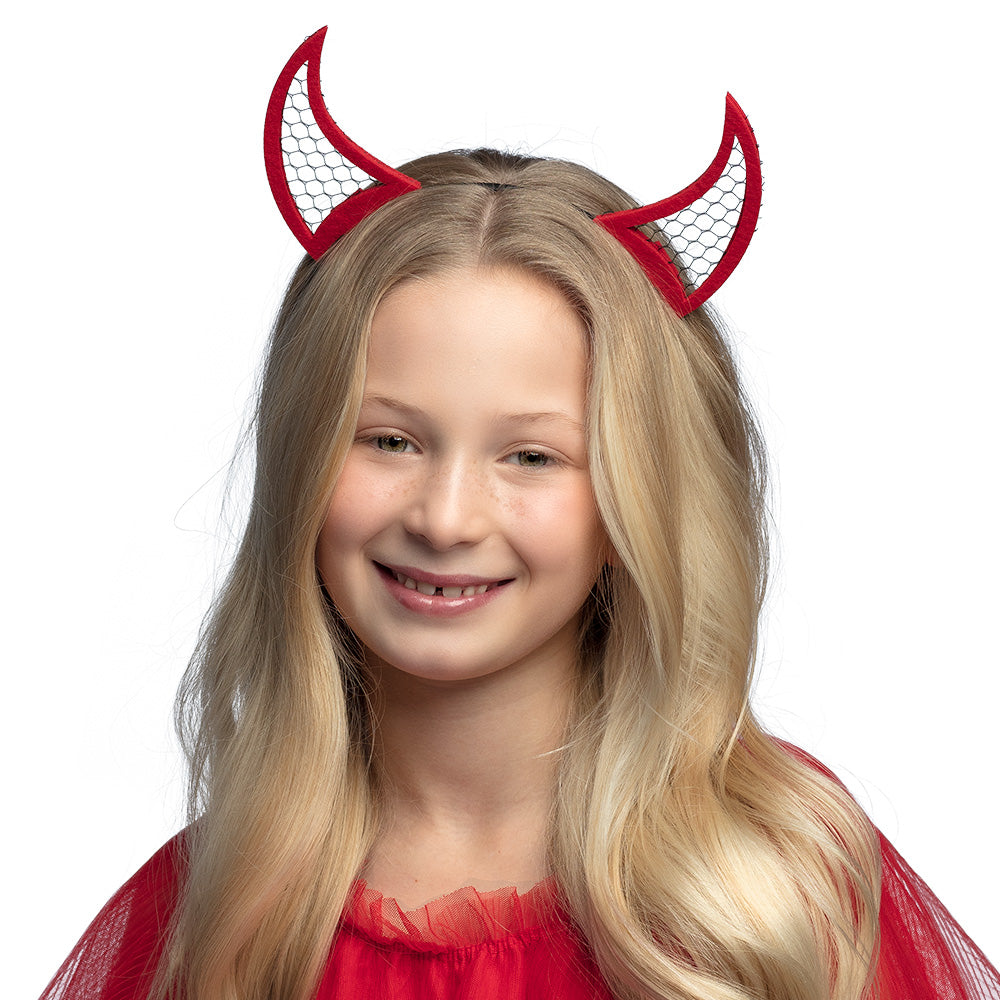 Serre-tête Cornes Diable Maille Rouge Halloween - 3 Designs