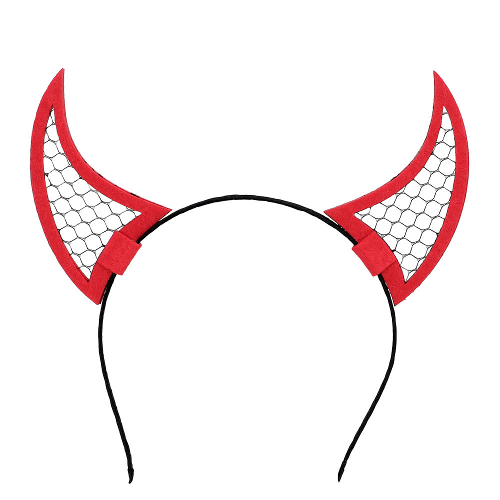 Serre-tête Cornes Diable Maille Rouge Halloween - 3 Designs