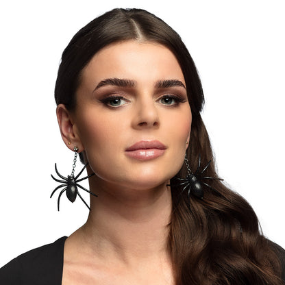 Boucles d'Oreilles Araignée Noire - Accessoire Halloween Gothique