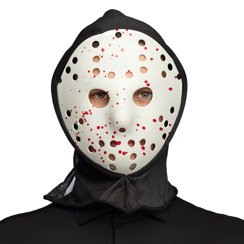 Masque Hockey Jason - Blanc Tacheté Noir et Rouge