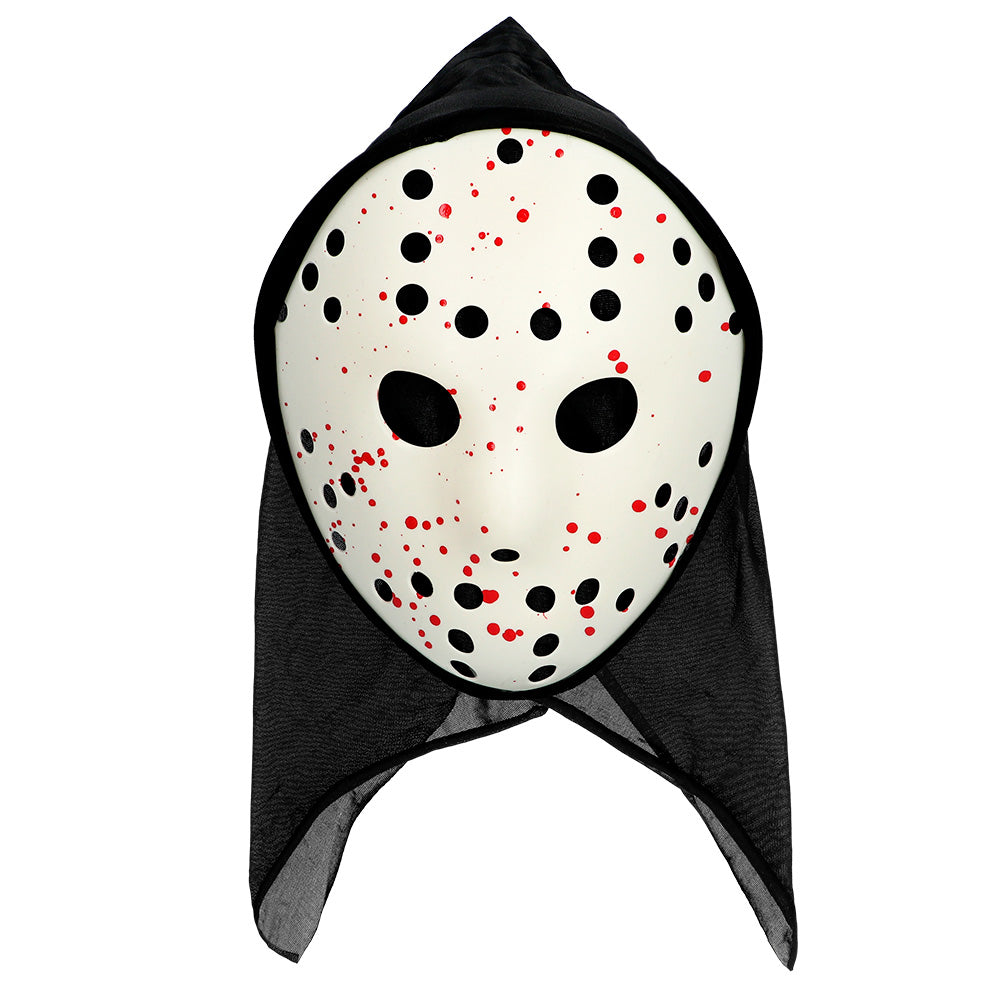 Masque Hockey Jason - Blanc Tacheté Noir et Rouge