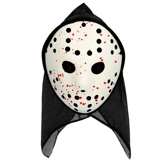 Masque Hockey Jason - Blanc Tacheté Noir et Rouge