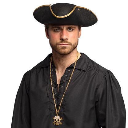 Collier Crâne & Os Pirate Doré avec Cristaux - Accessoire