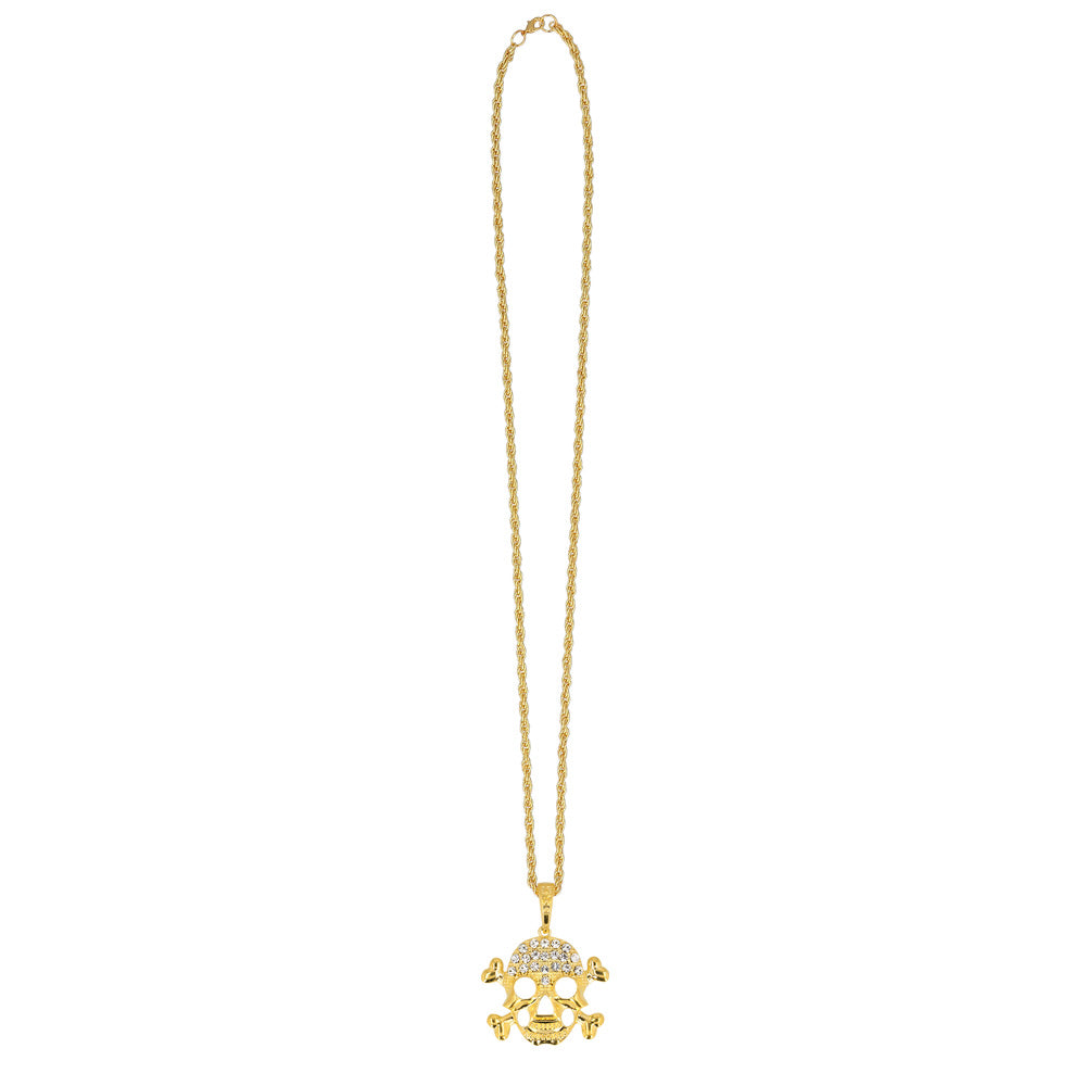 Collier Crâne & Os Pirate Doré avec Cristaux - Accessoire