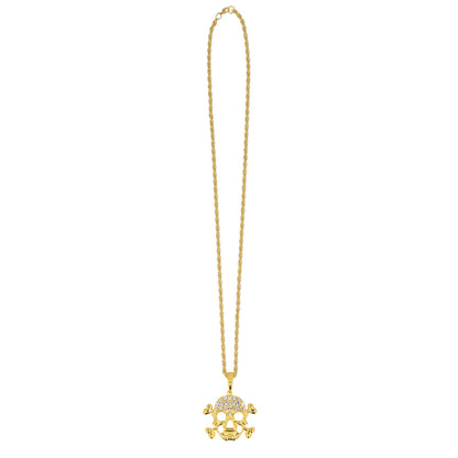 Collier Crâne & Os Pirate Doré avec Cristaux - Accessoire