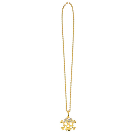 Collier Crâne & Os Pirate Doré avec Cristaux - Accessoire