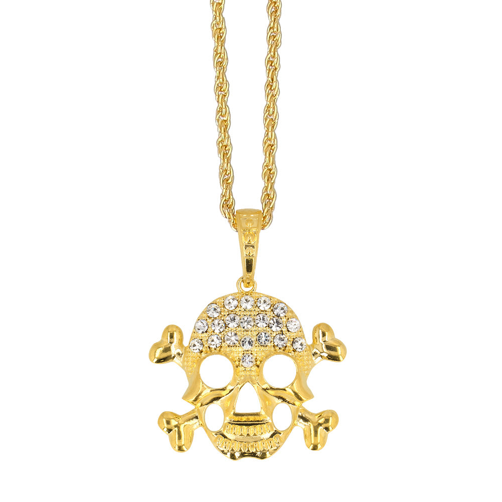 Collier Crâne & Os Pirate Doré avec Cristaux - Accessoire