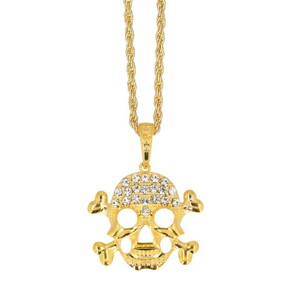Collier Crâne & Os Pirate Doré avec Cristaux - Accessoire