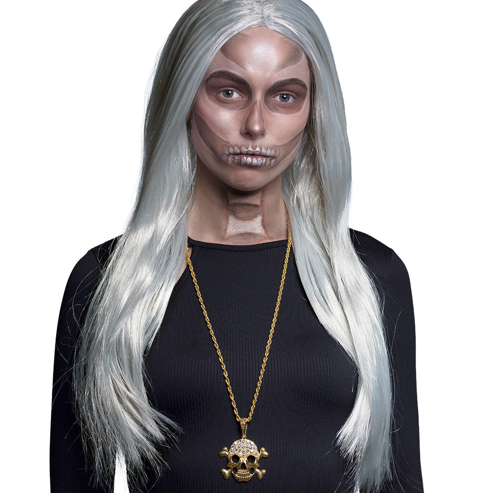 Collier Crâne & Os Pirate Doré avec Cristaux - Accessoire