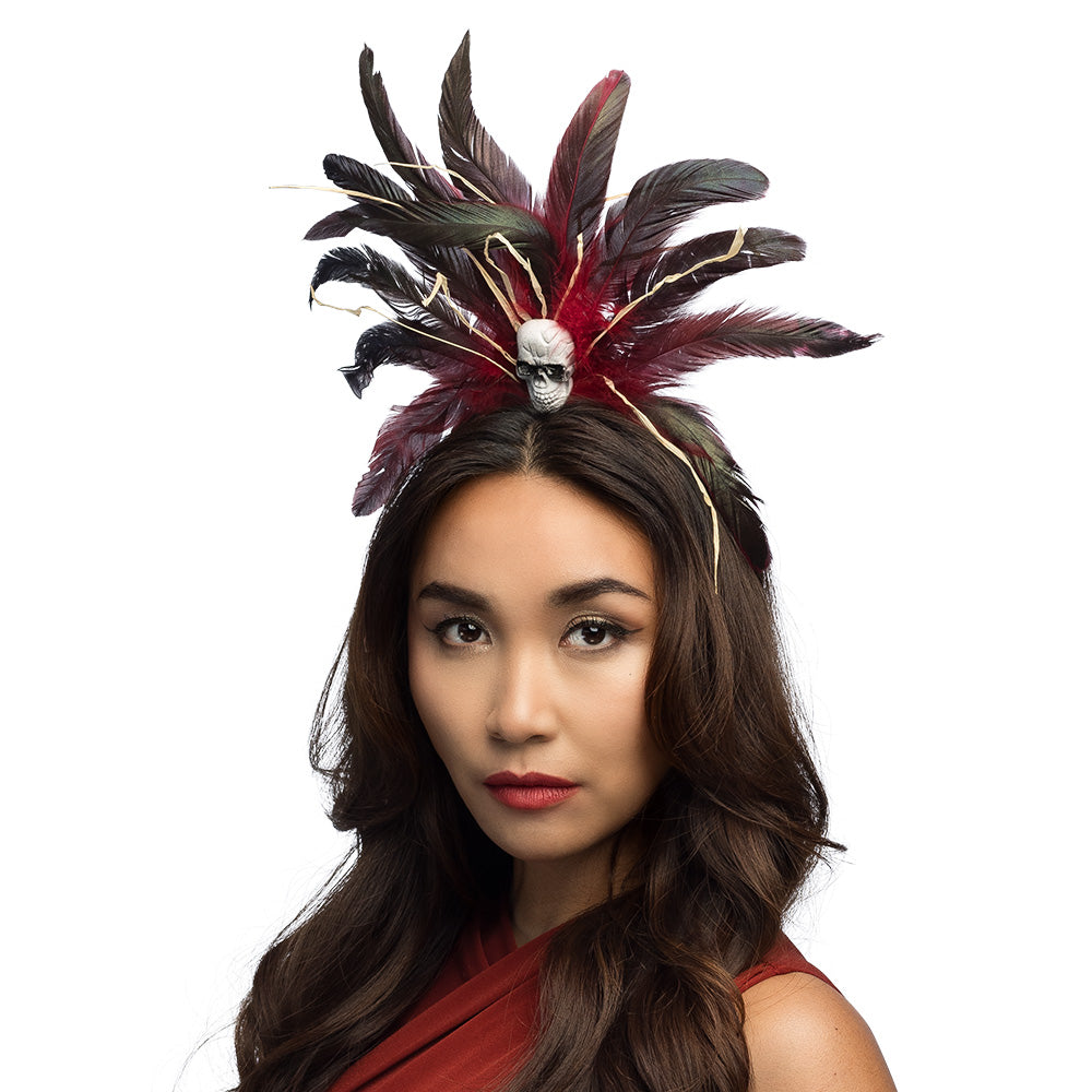 Serre-tête Plumes Luxe Crâne Noir - Accessoire Cabaret Gothique